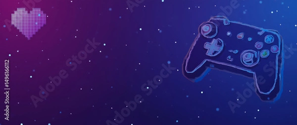 Fototapeta Gaming Studio — Playful Background Featuring a Console Controller and Pixel Heart Icon