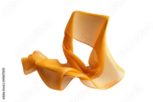 Fototapeta Flowing orange sheer fabric on a transparent background vector, creating a dynamic and elegant textile design element for fashion and abstract concepts