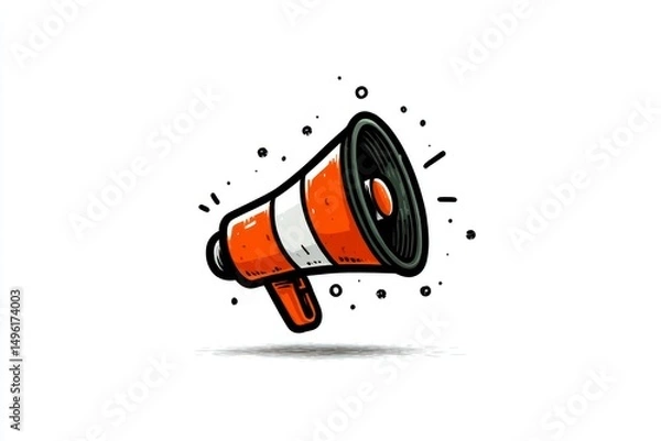 Fototapeta A vibrant megaphone illustration with dynamic sound effects ideal for communication marketing