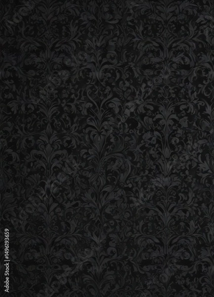 Fototapeta Seamless black gothic damask  Intricate floral & vine pattern , decor, seamless