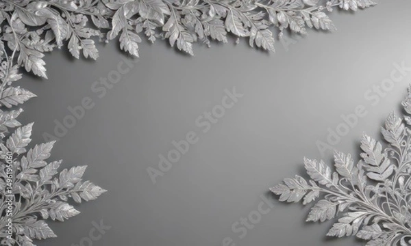 Fototapeta Silver leaf lace border, shimmering metallic background  ,  high-end,  decorative