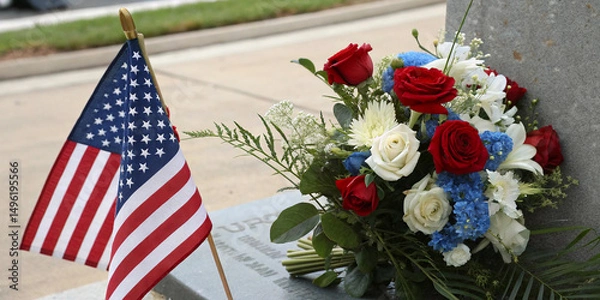 Obraz Patriotic Flower Arrangement with American Flag