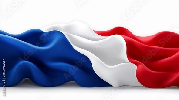 Obraz French Flag with waving, fabric, and white background.