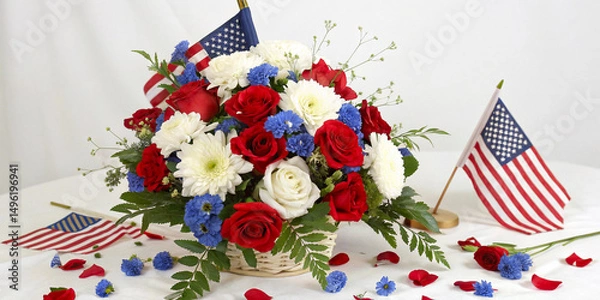 Obraz Patriotic Flower Arrangement with American Flag