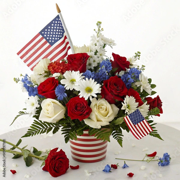 Obraz Patriotic Flower Arrangement with American Flag
