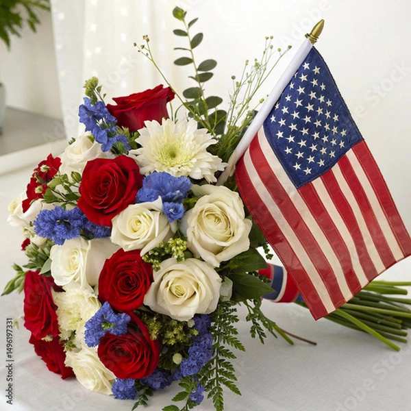Obraz Patriotic Flower Arrangement with American Flag