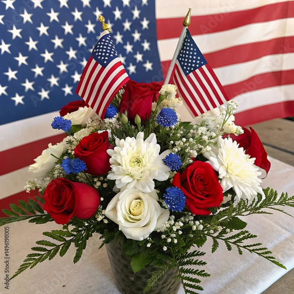 Obraz Patriotic Flower Arrangement with American Flag