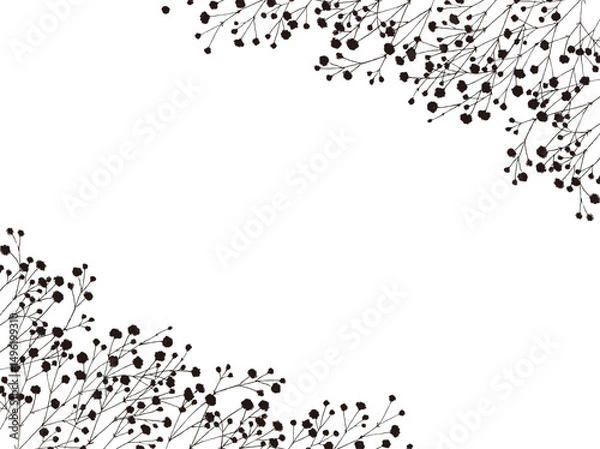 Fototapeta カスミソウのモノクロシルエットのフレーム