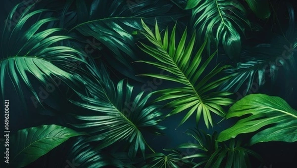 Fototapeta Tropical Leaf, Abstract Green Leaf Texture, Nature Background with Empty Copy Space for Text