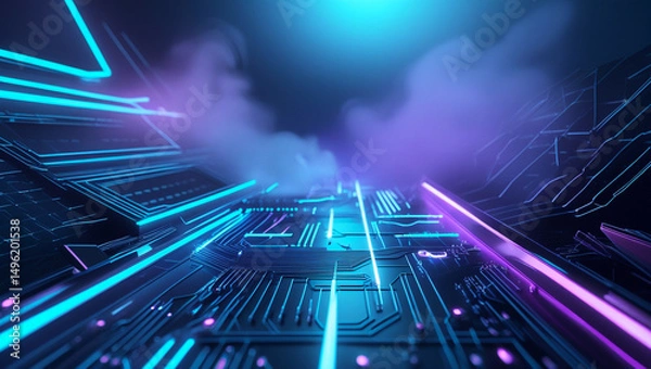 Obraz Futuristic Circuit Board with Neon Glow Highlights Advanced Technology