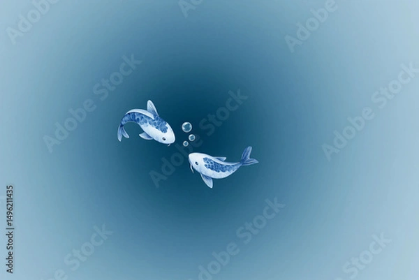 Obraz Koi swimming in a blue gradient background