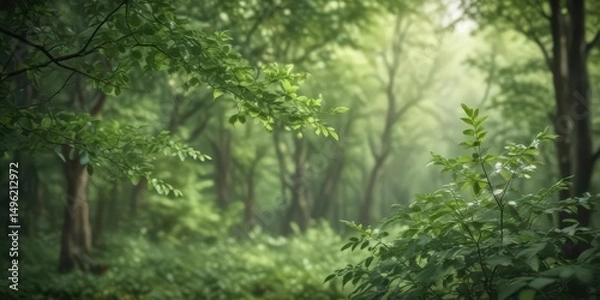 Obraz Blurred green leaves, soft focus, ethereal forest backdrop,  leaves,  diffuse