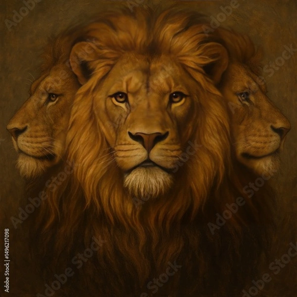 Obraz three lion faces togeather