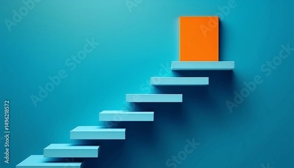 Obraz blue stairs leading to orange top step success top level or career minimal modern concept