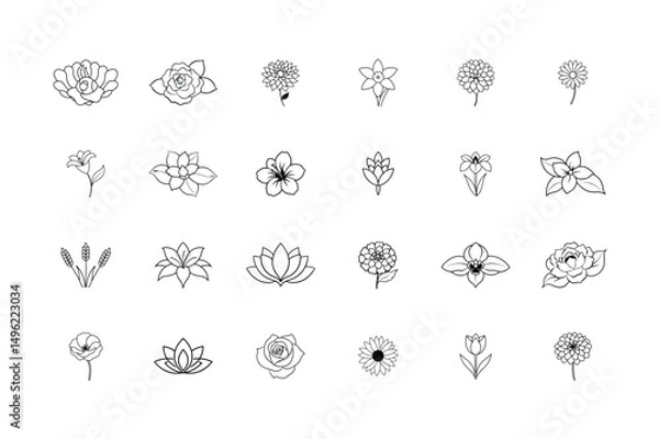 Fototapeta Flower outline vector icon set