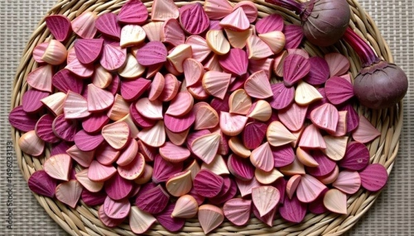 Obraz Colorful lotus seed snacks photography market stall food display natural light close-up view for culinary enthusiasts