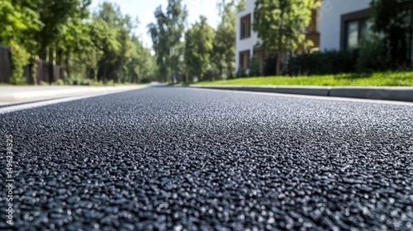Obraz New Asphalt Road, Close Up View, Summer Day, Residential Area