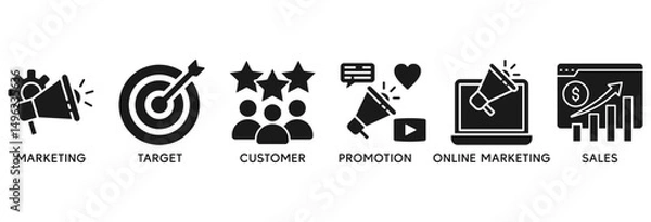 Fototapeta Advertising icon set vector illustration concept relate to marketing, target, customer, promotion, online marketing, and sales