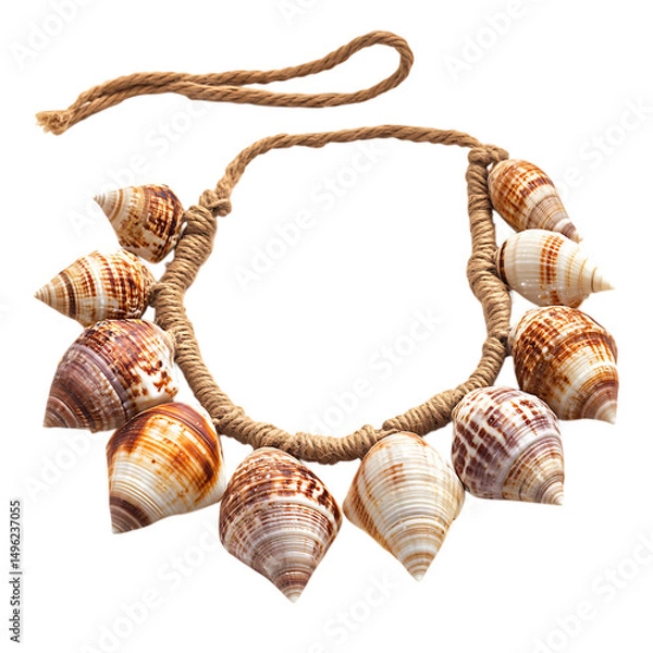 Fototapeta Bold Rustic Shell Necklace with a Cluster of Weather Isolated on Transparent Background