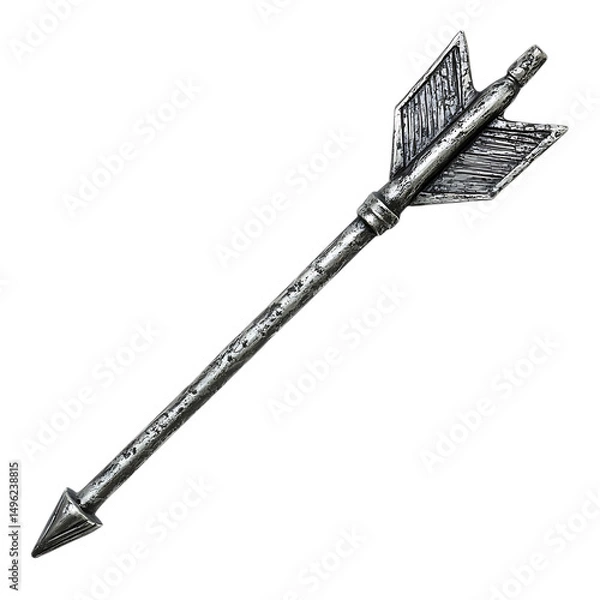 Fototapeta A Satin Silver Arrow with Comet Textures Halleys Co Isolated on Transparent Background