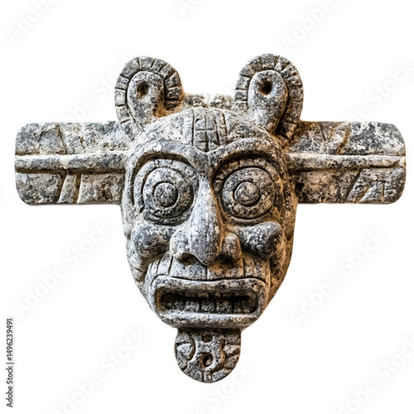 Fototapeta A Stone Arrow with Olmec Were Jaguar Masks Shamanic Isolated on Transparent Background