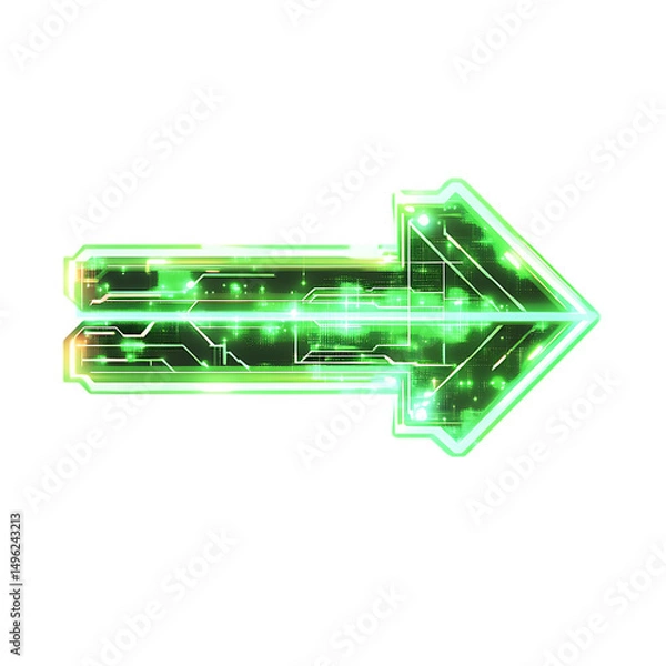 Obraz Futuristic Arrow with Digital Accents in Neon Green Isolated on Transparent Background