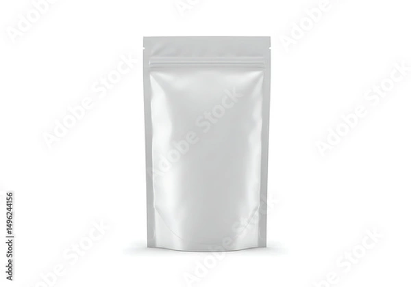 Fototapeta A blank white stand-up pouch with a zip lock, perfect for product mockups of snacks, coffee, or powdered goods, offering clean and versatile packaging.