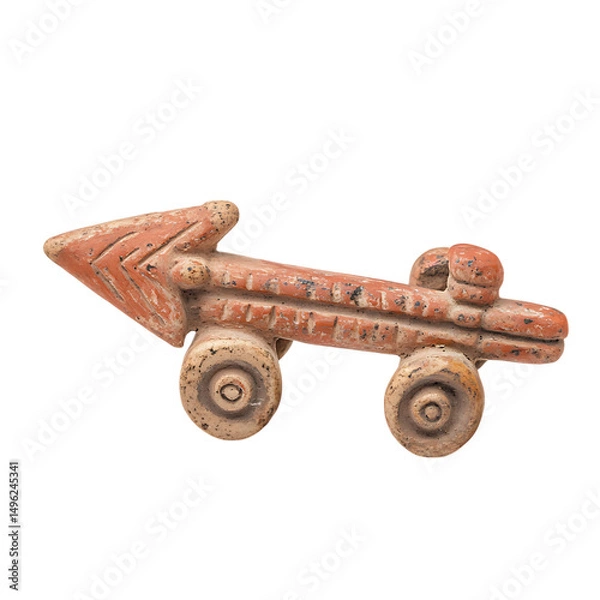 Fototapeta A Terracotta Arrow with Harappan Toy Carts Indus Va Isolated on Transparent Background