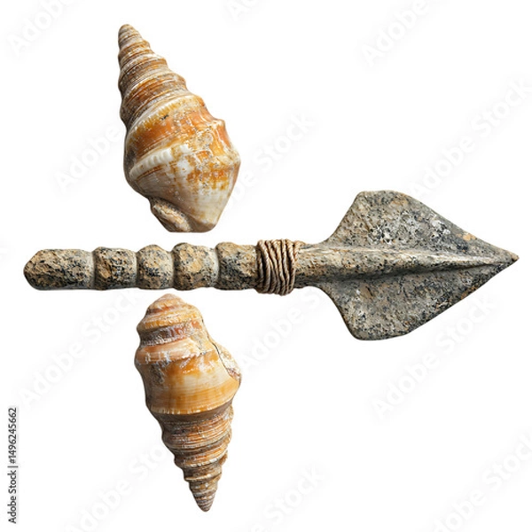 Fototapeta A Stone Arrow with Mississippian Conch Shells Native Isolated on Transparent Background