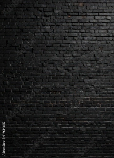 Obraz Deep black brick wall; uneven mortar, stark shadows, gritty feel ,  backdrop,  weathered