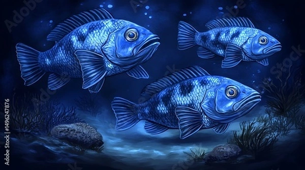 Obraz Blue Fish Underwater Scene.