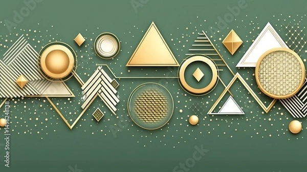 Obraz Gold Geometric Green Abstract Banner.