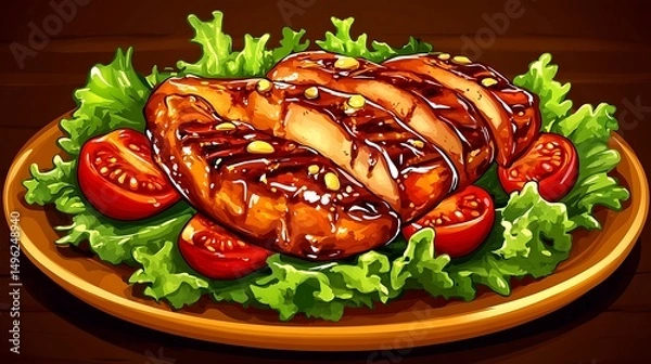 Obraz Grilled Chicken Salad Plate.