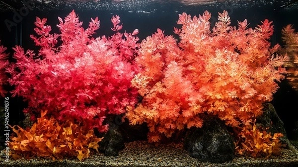 Obraz Red Aquarium Plants with Underwater Scene.