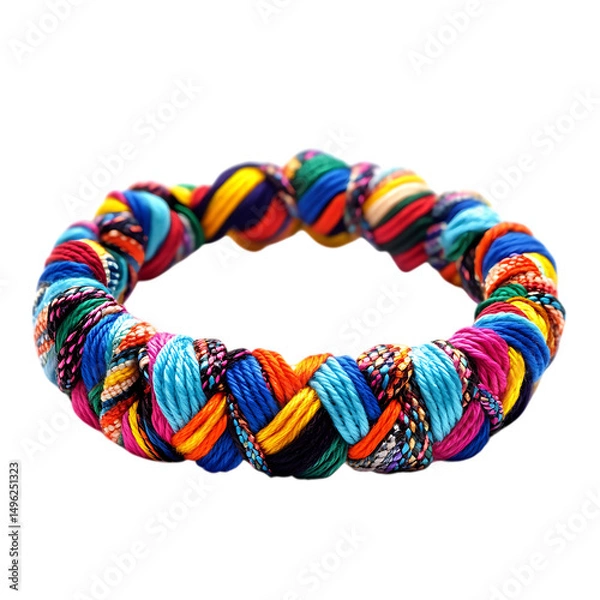 Fototapeta Vibrant Woven Anklet with Chunky Multicolored Thread Isolated on Transparent Background