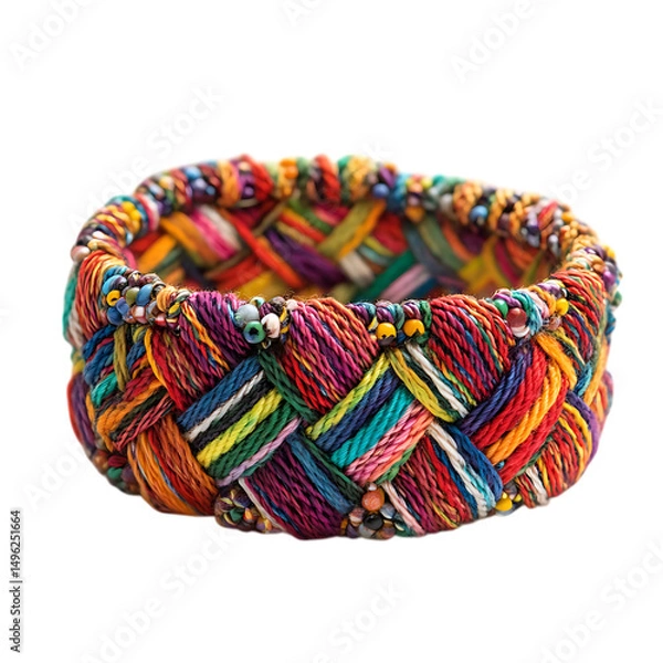 Fototapeta Artistic Woven Bracelet with an Intricate Pattern Isolated on Transparent Background