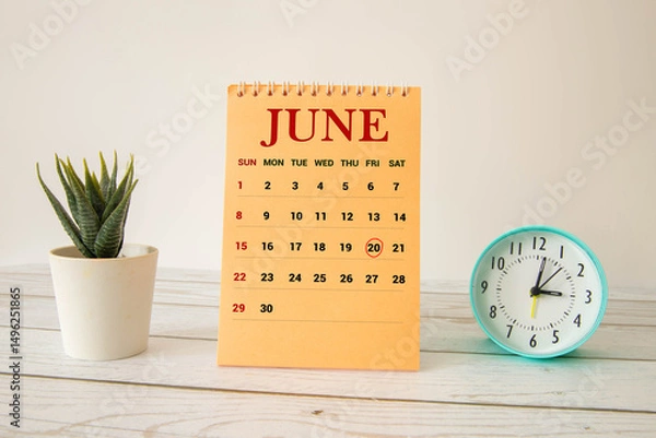 Fototapeta 20 June wooden calendar with customizable space for text or ideas