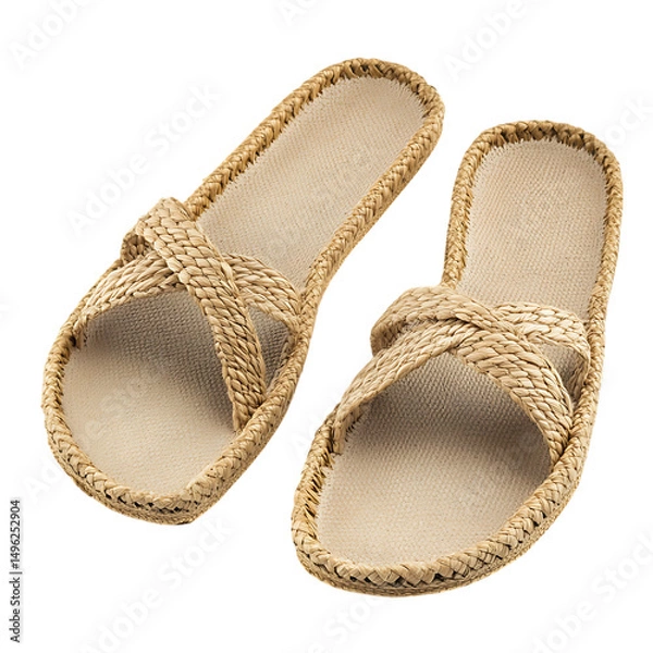 Obraz Classic Espadrille Style Beach Sandals with Natural Isolated on Transparent Background