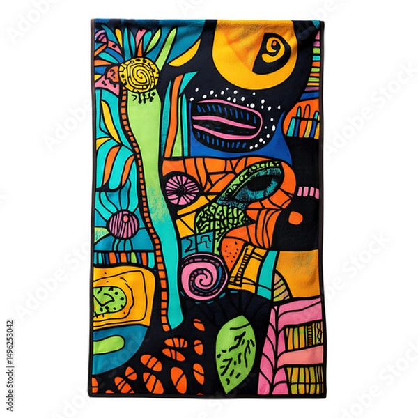 Fototapeta Bohemian Beach Towel with Oversized Hand Sketched D Isolated on Transparent Background