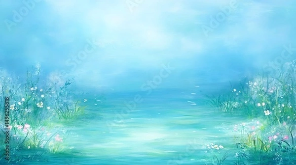 Obraz Serene Floral Lakeside Scene.
