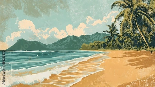 Obraz Tropical Beach with Ocean View, and Palms.