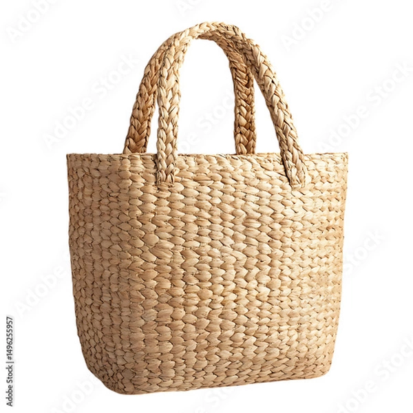 Fototapeta Natural Straw Tote Bag with an Organic Texture Isolated on Transparent Background