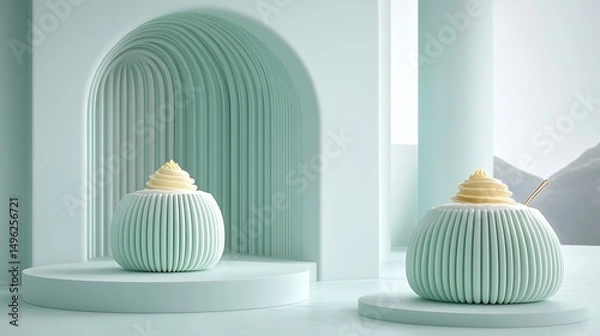 Obraz Pastel Desserts Minimalist Scene.
