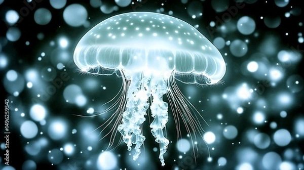 Obraz Glowing Jellyfish Ocean Depth.