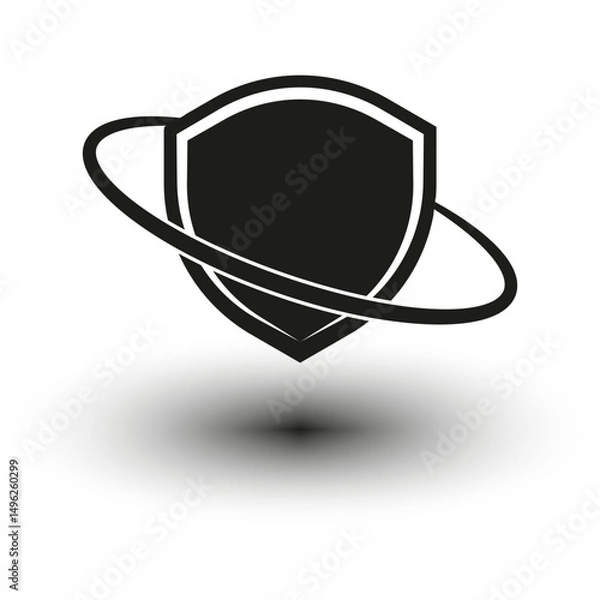 Fototapeta Futuristic helmet shape. Orbit ring symbol. Sci fi vector head. Black silhouette object.