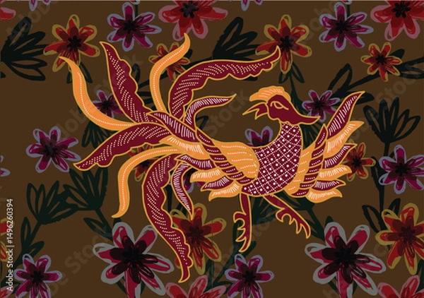 Obraz Indonesian Batik Pattern with a Very Unique Bird Motif