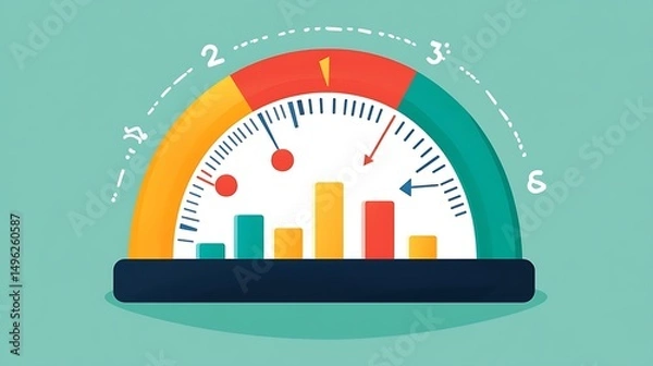 Obraz Performance Gauge with Data, Chart, and Graph.