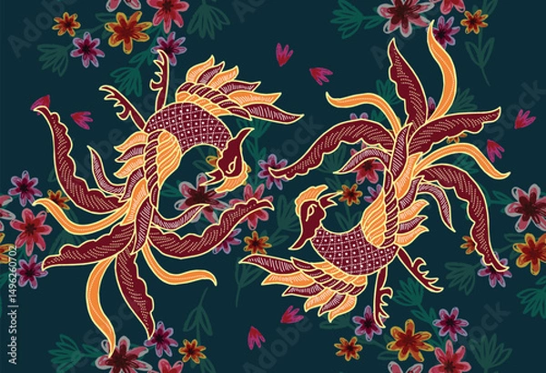 Obraz Indonesian Batik Pattern with a Very Unique Bird Motif