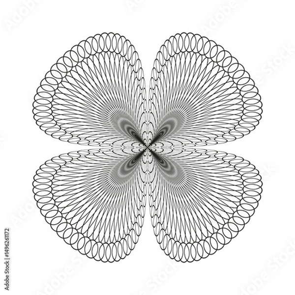 Fototapeta Monochrome clover shape. Symmetric vector symbol. Grey spiral element. Twisted floral design.