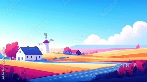 Obraz Autumn Countryside Road  Mill.